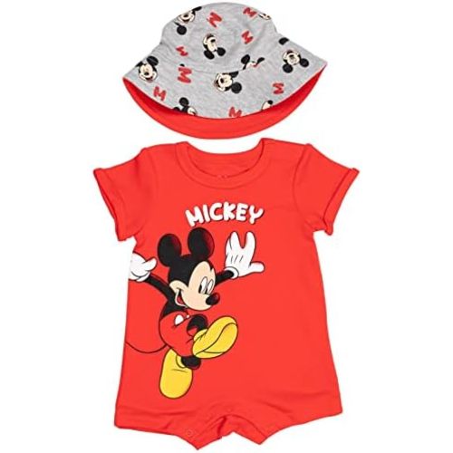 Disney Lion King Mickey Mouse Winnie the Pooh Jack Skellington Lilo & Stitch Baby Romper & Bucket Sun Hat Newborn to Infant