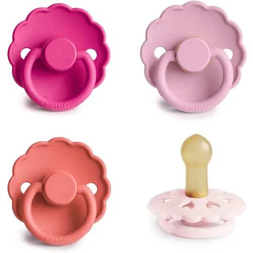 FRIGG Natural Rubber Baby Pacifier 4-Pack Rosy Romance | Made in Denmark | BPA-Free (6-18 Months)