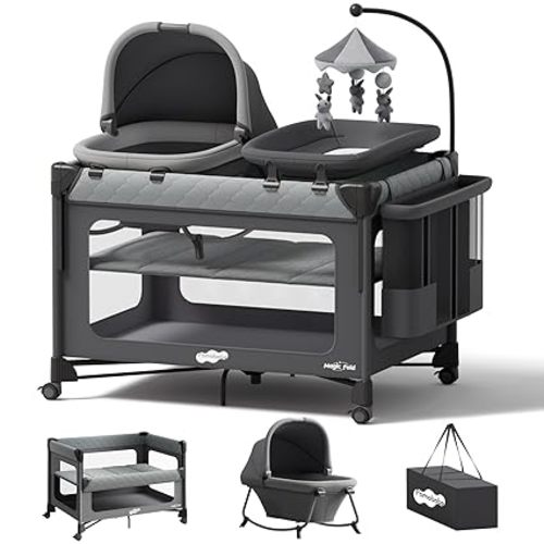 Pamo Babe Pack and Play with Bassinet - 7 in 1 One-Step Setup
