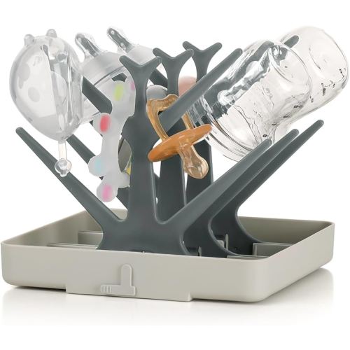 haakaa Baby Bottle Drying Rack, Space Saving Bottle Drying Tree for Bottles/Pump Parts/Pacifiers and Other Baby Essentials, Easy-Store Dryer Rack Great for Home & Travel, BPA Free (Slate Grey)