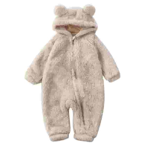TAIAOJING Baby Cartoon Hooded Jumpsuit Coat Girls Boys Cute Solid Long Sleeves Cartoon Bear Ears Zipper Romper Warm Footie Jumpsuit Sleeper Pajamas Outfits 3-6 Months
