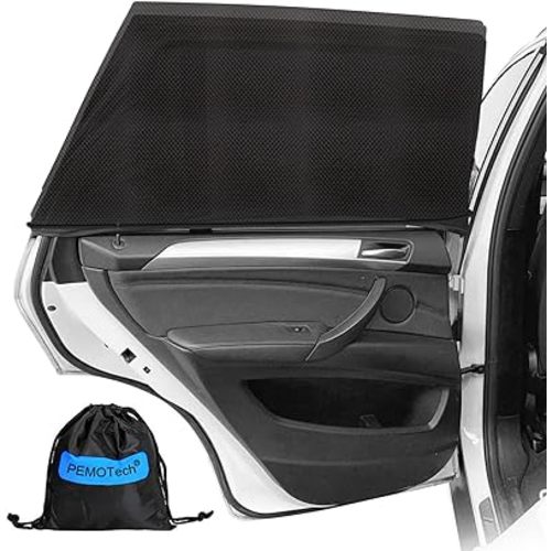 PEMOTech Car Window Shades(2 Pack)-Certified Car Side Window Sun Shades, UV Protection Breathable Spandex Baby Window Covers, Universal Fit Most (99%) of Cars, Protect Privacy for Family (27.2"x39.8")