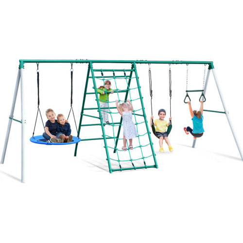 Klo Kick 600lbs Swing Sets With Saucer Swing, Trapeze Monkey Bar, Belt Swing, Climbing Rope, Climbing Ladder | Wayfair