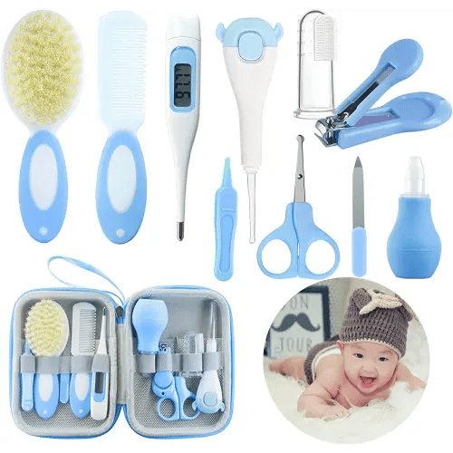Baby Care Kits,Baby Grooming Kit,10 in 1 Newborn Essentials Must Haves,Baby Nail Clippers Baby Brush Baby Comb Earpick Nose Cleaning Tool Baby Nail File Nursing Baby Kit (Blue)