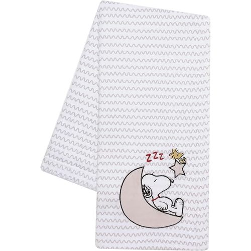Bedtime Originals Snoopy Love Soft White/Taupe Fleece Baby Blanket w/Applique