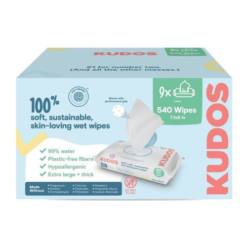 Kudos Wet Wipes - 540ct/9pk: Lyocell, Latex-Free, Aloe, Pull-Out Dispenser