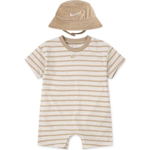 Stripe Romper & Bucket Hat Set, 3M