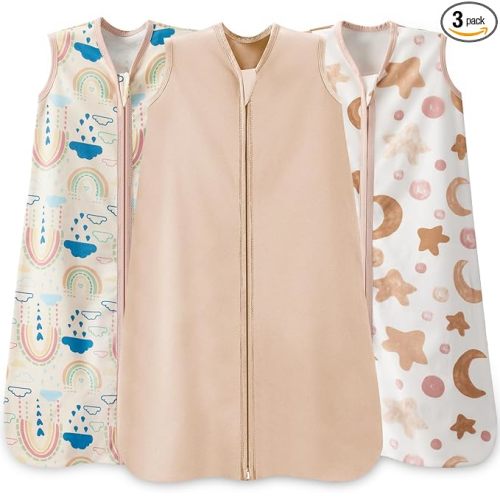 Wrrernsin Baby Sleep Sack 0-6 Months,100% Cotton TOG 0.5 Wearable Blanket for Newborn and Infant, 3 Pack 2-Way Zipper Lightweight Sleeping Bags for Toddler