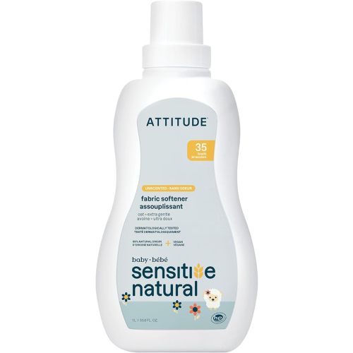 ATTITUDE Baby Fabric Softener for Sensitive Skin, Plant and Mineral Based Ingredients, Vegan Household Products, Unscented, 35 Loads, 33.8 Fl Oz