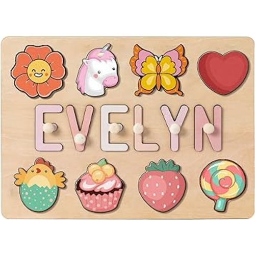 BeneCharm Personalized Name Puzzle for Kids, Easter Basket Stuffers, Easter Gifts for Baby, Personalized Baby Gifts, First Birthday Gift, Montessori Toys Wooden Name Baby Shower