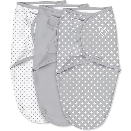 SwaddleMe by Ingenuity Original Swaddle, 100% Cotton, Improves Sleep & Calms Startle Reflex, 0-3 Months, 3-Pack - Criss Cross Polka Dot