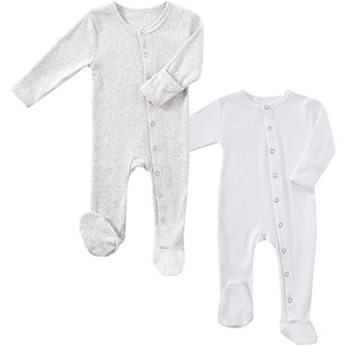 KISBINI Baby Footed Pajamas with Mitten Cuffs Unisex Cotton Snap-up Romper Jumpsuit Sleep and Play 0-12 Months Footies