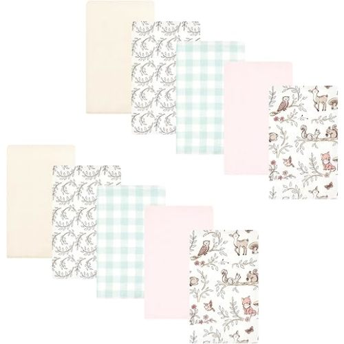 Hudson Baby Unisex Baby Cotton Flannel Burp Cloths 10-Pack, Girl Woodland Pals, One Size