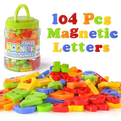 LovesTown 104PCS Magnetic Letters Numbers, Alphabet ABC 123 Fridge Magnets Plastic Educational Toy Set for Preschool Learning Spelling Counting Uppercase Lowercase Math Symbols for Toddlers Kids