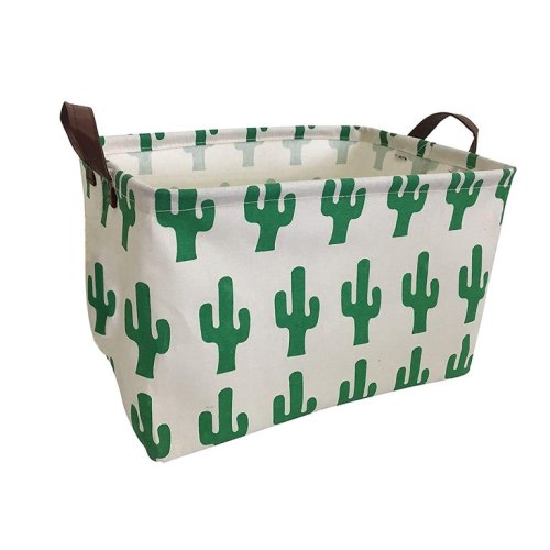 HIYAGON Storage Bins for Baby, Kids or Pets - 14.9"L x 10.6"W x 9.4"H Fabric Collapsible Storage Bin for Toy Container, Nursery Basket, Clothing, Books, Gift Baskets ( Rectangular - Green Cactus )