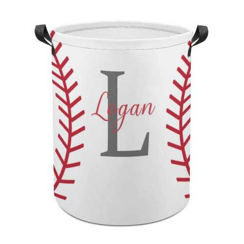 Monogrammed Baseball Laundry Basket with Custom Name, Personalized Sports Clothes Hamper for Room, Athlete Gift, Kids Storage Bin