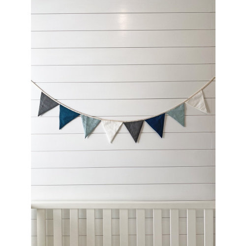 Linen Bunting Banner for Neutral Boy Nursery Decor | Handmade Wall Hanging Fabric Triangle Flags for Baby Room