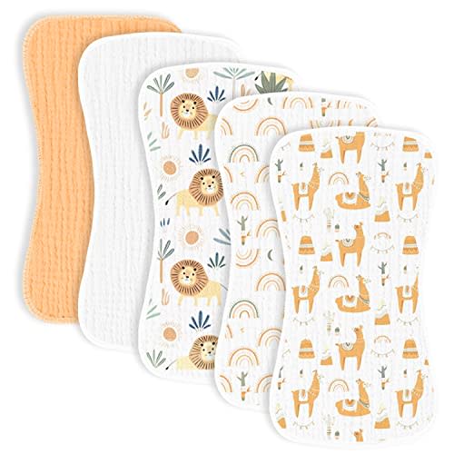 MairMore 5 Pack Muslin Baby Burp Cloths- Neutral Muslin Burping Cloths for Baby Boys Girls and Newborn Towel, Unisex- Large Absorbent Burp Cloths-20 x10 Inches