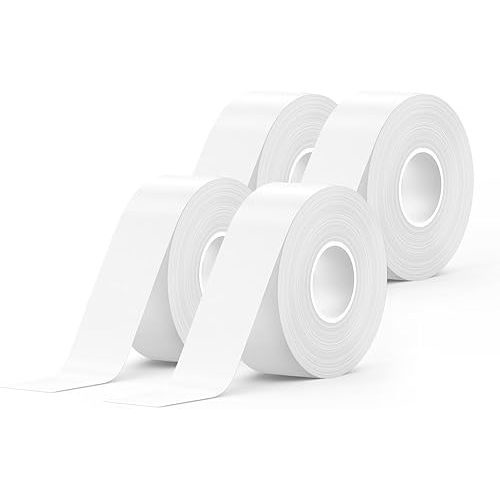 Label Maker Tape SUPVAN E10 Adapted Label Print Paper Refill Size 4 Packs Continous 0.59inx19.68ft Thermal Laminated Waterproof Self-Adhesive Multipurpose Labeling Tape Replacement
