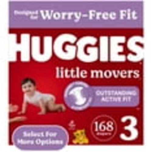 Huggies Little Movers Baby Diapers, Size 3 (16-28 lbs), 168 Ct (Select for More)