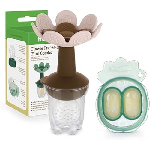 Haakaa Flower Baby Fresh Fruit Food Feeder with Mini Freezer Nibble Tray, Breastmilk Popsicle Mold for Baby Cooling Relief, Food Grade Silicone Baby Mesh Feeder for Infants 4M+ (Blush)