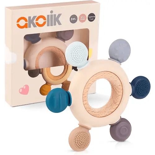 akolik Teething Toys for Babies, Baby Teethers Toy Teething Ring Silicone, Grasping Teething Toy, BPA Free Teething Nursing Accessories for 3+ Months Boy, Girl Toddlers