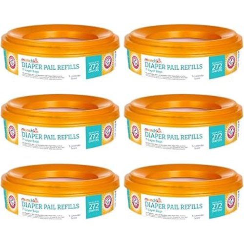 6 Munchkin A&H Diaper Pail Refill Rings, Each Holds up to 272 Newborn Diapers, 6 Pack