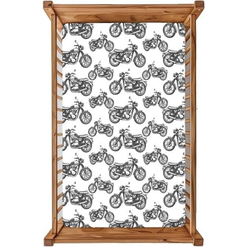 Motorcycle theme Fitted Crib Sheet,28"x 52" Soft & Breathable Baby Bedding - Compatible with Cribs and Toddler Beds, Easy to Clean & Long-Lasting,Classic Motorcycles Decorative Pattern &Black White