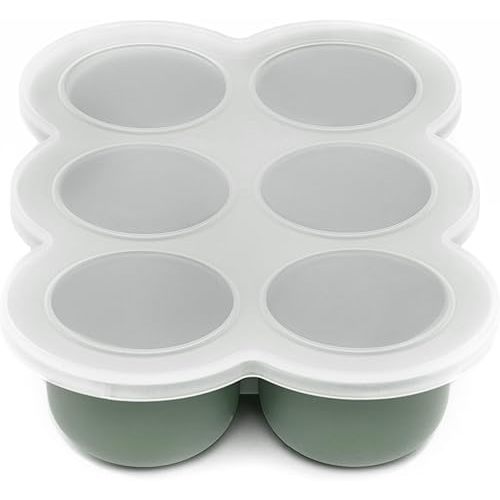 WeeSprout Silicone Baby Food Freezer Tray with Clip-on Lid - Perfect Storage Container for Homemade Baby Food, Vegetable & Fruit Purees, and Breast Milk (Matte Green, Six 3 Ounce Sections)