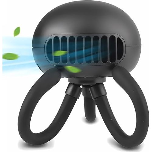 Stroller Fan Portable Bladeless Fan 5200mAh Handheld Fan with Flexible Tripod Clip on Stroller Fan 3 Speeds Rechargeable Battery Operated Fan for Stroller, car Seat, Crib, Bike and Desktop (black)