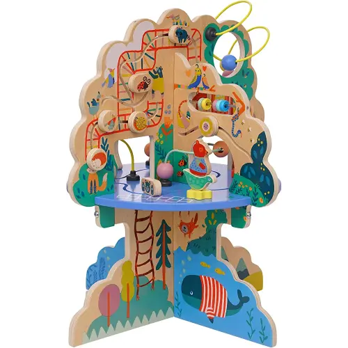 Manhattan Toy Playground Adventure Wooden Toddler Activity Center with Gliders, Abacus Track, Spinners, Spring Toys and Bead Runs