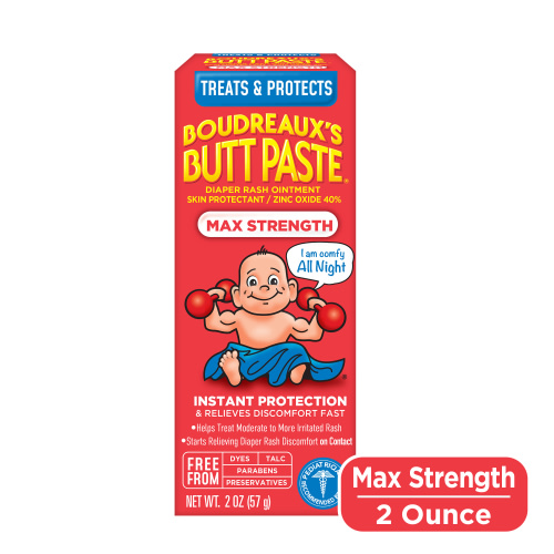 Boudreaux's Butt Paste Maximum Strength, Diaper Rash Cream for Babies, Ointment, 2 oz