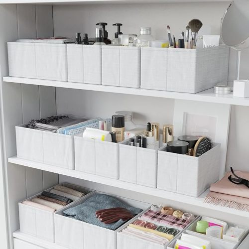 Drawer Organizer Clothes Set of 12 White-Grey - Dresser Organizer For Nursery, Bedroom, Closet - Perfect Baby Clothes Organizer and Storage & General Nursery Organization or Dresser Drawer Organizers - 12 Baskets