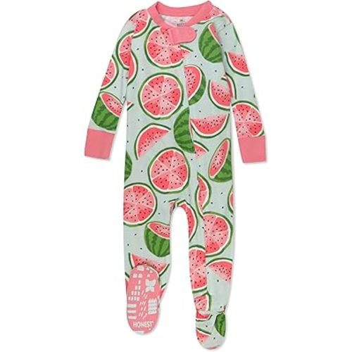 HonestBaby Baby Girls' 100% Organic Cotton Non-Slip Footed One-Piece Zip-Front Pajamas