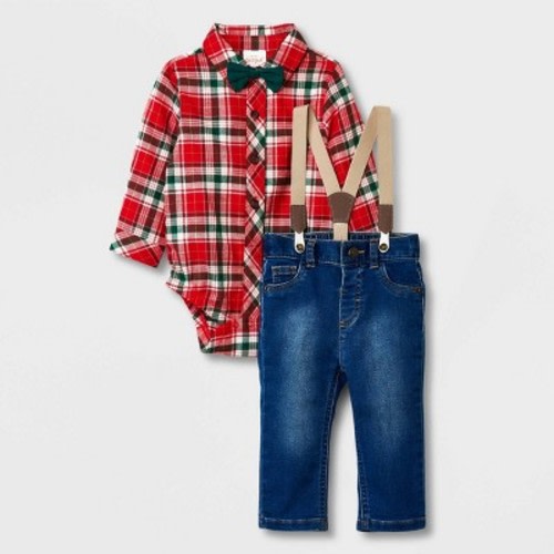 Baby Boys' Holiday Plaid Suspender Top & Bottom Set - Cat & Jack™ Red, Size: 6-9M