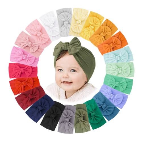 Jesries 22 PCS Baby Headbands Soft Nylon Hairbands with Bows Girls Hair Accessories for Newborn Infant Toddler Kids Handmade