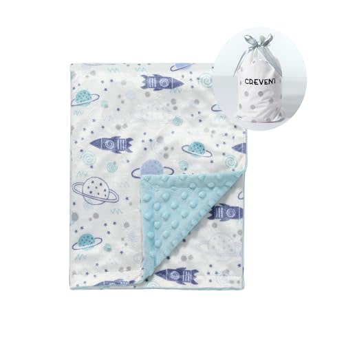 CREVENT Minky Baby Blanket for Girls Boys, Soft Plush Receiving Blanket for Newborns - 30x40 Inches (Space)