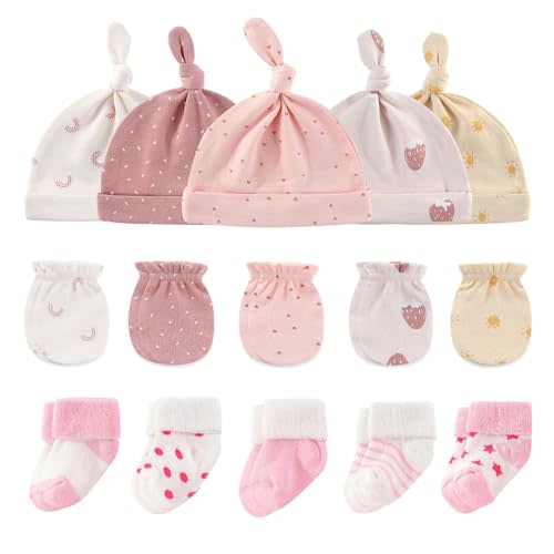 Ruliby Baby Hats Mittens and Socks Set Cotton Newborn Hat Beanie Soft Infant Girls Boys Caps Gloves 0-6 month