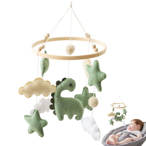 Bed Bell Mobile Nursery Safe Green Dinosaur Theme Crib Mobile Calming Breathable Bedside Toy for Children Girls Birthday