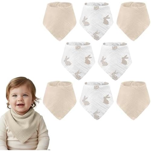 Muslin Baby bibs, 8 Pack (beige & rabbit)