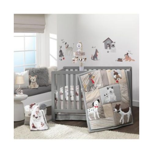 Bow Wow Gray/Tan Dog/Puppy Nursery 4-Piece Baby Crib Bedding Set