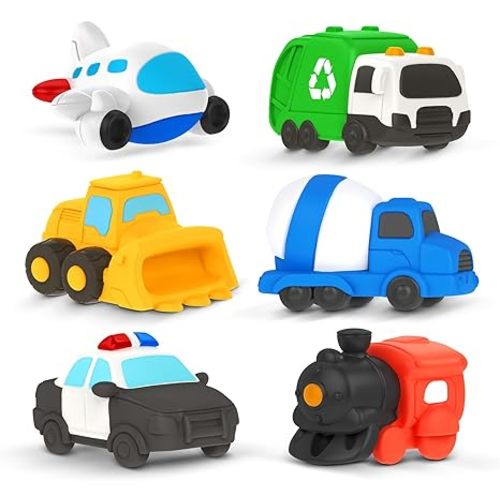 Zippytots 6 PCS Vehicle Floating Bath Toys Mold Free Infant Bath Tub Toys for 12 Months - No Hole Bathtub Toys for Toddlers 1-3 Water Pool Toys for Baby Toddler Ages 1+