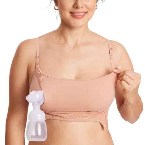 MOMANDA Women's Inbarely Pumping Bra Hands Free All-in-One Nursing Bra for Breastfeeding More Coverage Wireless Seamless