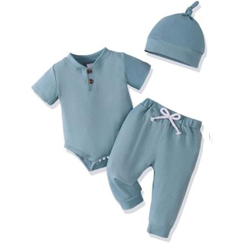 NZRVAWS Newborn Baby Boy Clothes Ribbed Knitted Romper Pants Color Block Infant Outfits Hat Clothing Set 0 3 6 9 12 Months