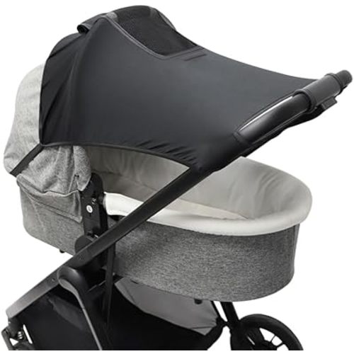 PandaEar Universal Stroller Sun Shade Cover for Baby Bassinet | Blackout UV Protection Canopy with Mesh Window | Windproof Sun Shield for 0-6 Months
