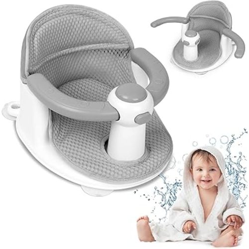 Baby Bath Seat for Babies 6 Months & up, Sure & Secure Suction Cups, Non-Slip Baby Bath Seat, Detachable, Safe & Comfortable Baby Bath Support, Sit Up Bath Seat for Baby (Grey)