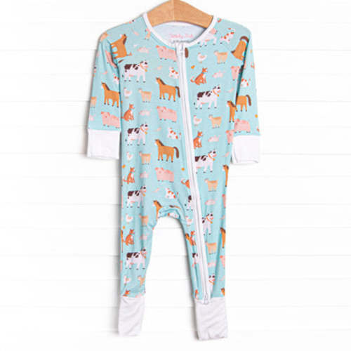 Barnyard Bedtime Bamboo Zippy Pajama, Green – Stitchy Fish