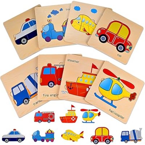 Wooden Puzzles for Toddlers 1-3, Toddler Puzzles Ages 2-4, Montessori Toys for 1-3+ Year Old Learning Educational Preschool Toys for Boys Girls (Vehicle Theme)