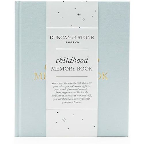 Childhood Memory Book - Elegant Child Memory Book For Kids Till Age 18 W/Guided Prompts, & More - Childhood Memory Journal (175 Pages, Sky Blue)