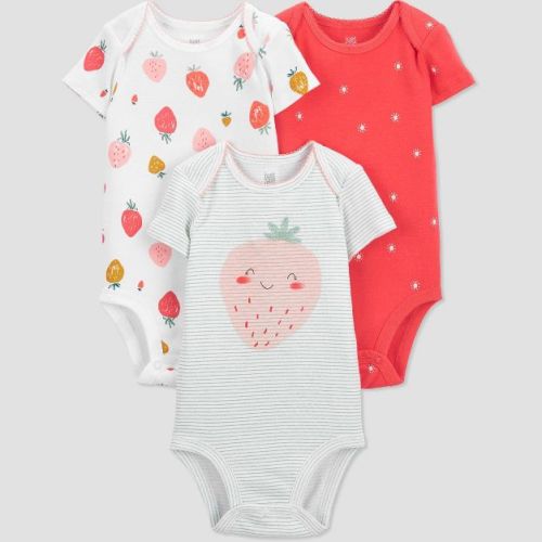 Baby Girls' 3pk Strawberry Bodysuit - Just One You® made by carter's Pink/White